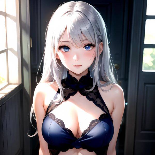 1girl Sexy Blue Eyes Silver Hair Arms Behind Back Facing The Camera Looking At The Camera, 1093095262 - AIHentai - aihentai.co on pornsimulated.com