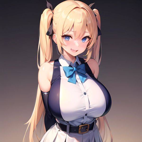 1girl Aymusk Belt White Skirt Blonde Hair Blue Eyes Blush Bow Bowtie Breasts Curvy Elbow Gloves Fang Gloves Gradient Background, 159551877 - AIHentai - aihentai.co on pornsimulated.com