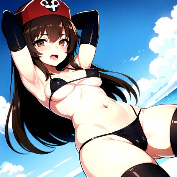 1girl Armpits Arms Behind Head Bikini Blush Breasts Brown Eyes Brown Hair Covered Erect Nipples Elbow Gloves Girls Und Panzer, 281740673 - AIHentai - aihentai.co on pornsimulated.com