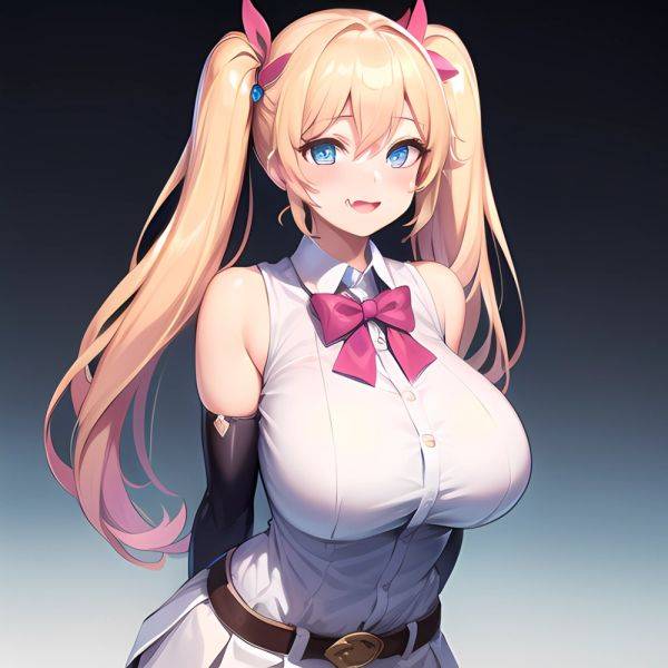 1girl Aymusk Belt White Skirt Blonde Hair Blue Eyes Blush Bow Bowtie Breasts Curvy Elbow Gloves Fang Gloves Gradient Background, 1361433837 - AIHentai - aihentai.co on pornsimulated.com