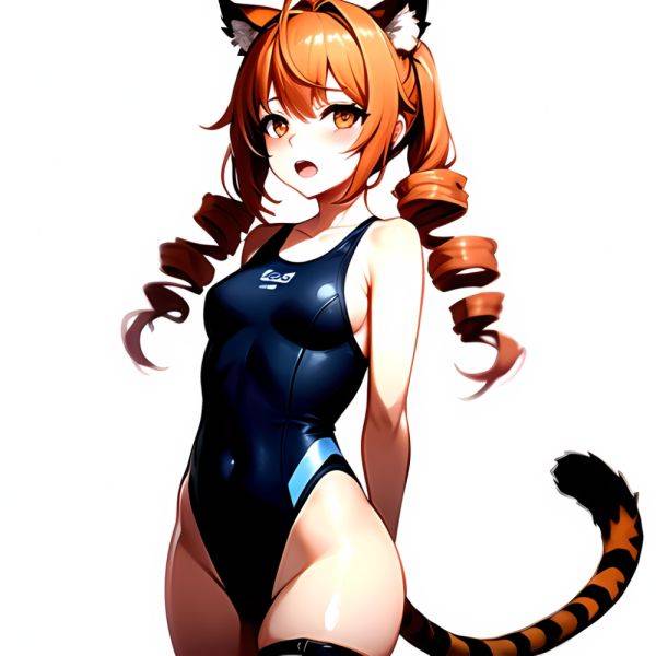 1girl Ahoge Animal Ears Arknights Black One Piece Swimsuit Blush Center Opening Drill Hair Drill Sidelocks Groin Highres Invisib, 2502931295 - AIHentai - aihentai.co on pornsimulated.com
