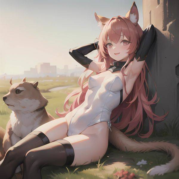 1girl Absurdres Animal Ear Fluff Animal Ears Arknights Arms Behind Head Chest Armor Covered Navel Gravel Arknights Highleg Highl, 1778514873 - AIHentai - aihentai.co on pornsimulated.com