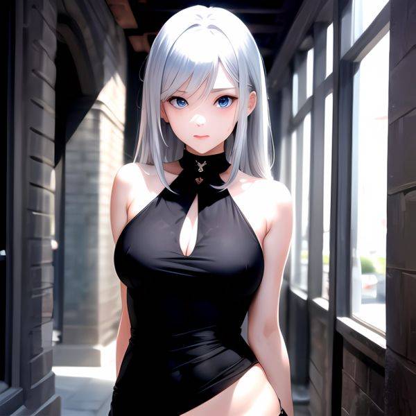 1girl Sexy Blue Eyes Silver Hair Arms Behind Back Facing The Camera Looking At The Camera, 1510929662 - AIHentai - aihentai.co on pornsimulated.com