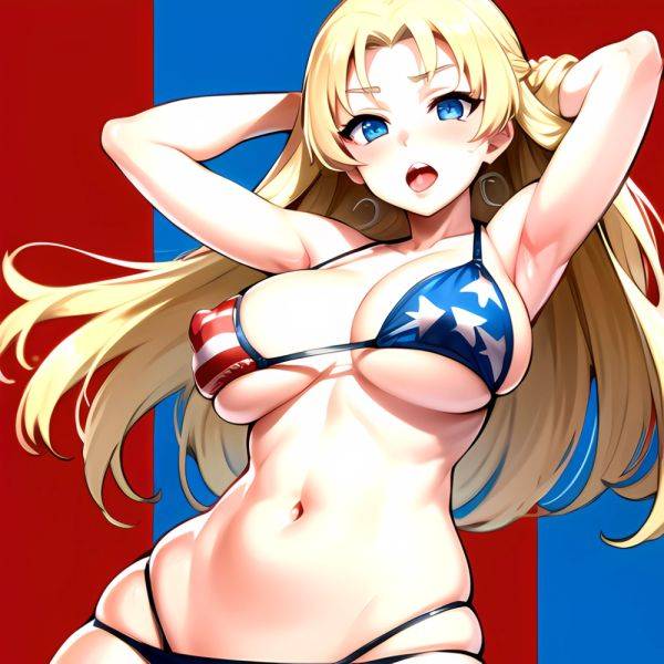 1girl American Flag Bikini Armpits Arms Behind Head Bikini Blonde Hair Blue Eyes Blush Breasts Covered Erect Nipples Flag Print, 1101396145 - AIHentai - aihentai.co - Usa on pornsimulated.com