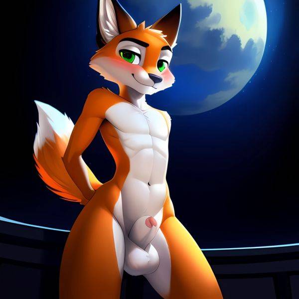Solo Male Fox Anthro Zootopia Style Detailed Background Slim Smiling Balls Sheath Soft Shading Nighttime Green Eyes 4k Hi Res, 890495569 - AIHentai - aihentai.co on pornsimulated.com