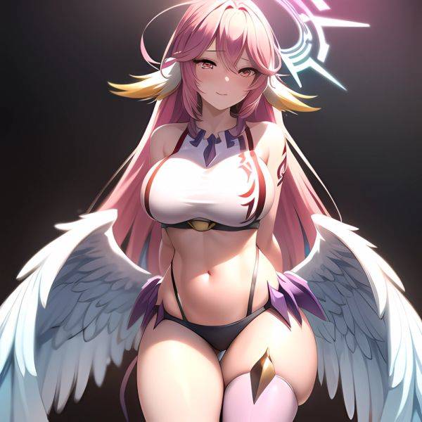 Jibril Anime Absurdres Long Hair Pink Hair Halo Large Breasts Tattoo Cleavage Sideboob Midriff Asymmetrical Legwear Mismatched L, 3751518470 - AIHentai - aihentai.co on pornsimulated.com