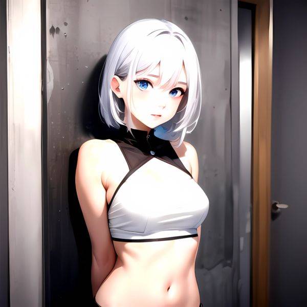 1girl Sexy Blue Eyes Silver Hair Arms Behind Back Facing The Camera Looking At The Camera, 3910030928 - AIHentai - aihentai.co on pornsimulated.com