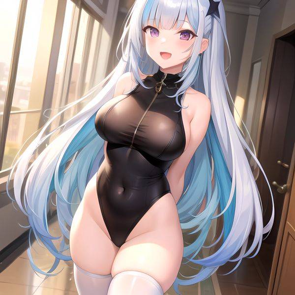 1girl Absurdres Bare Shoulders Batta 16 Sei Between Breasts Blue Hair Blunt Bangs Breasts Covered Navel Gem Gradient Hair Hair, 4282432399 - AIHentai - aihentai.co on pornsimulated.com