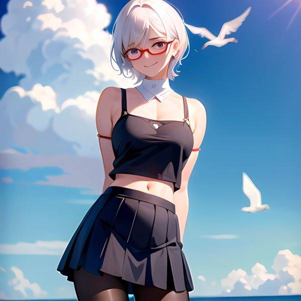 1girl Aircraft Bird Breasts Cloud Cloudy Sky Cowboy Shot Curtsey Dark Skinned Female Dark Skin Day Flashing Glasses Looking At, 3825543126 - AIHentai - aihentai.co on pornsimulated.com