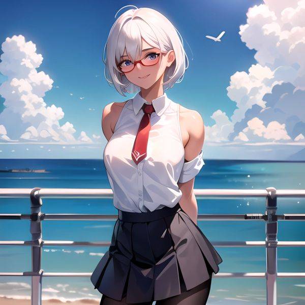 1girl Aircraft Bird Breasts Cloud Cloudy Sky Cowboy Shot Curtsey Dark Skinned Female Dark Skin Day Flashing Glasses Looking At, 2762293504 - AIHentai - aihentai.co on pornsimulated.com