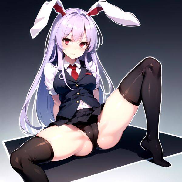 Ai Assisted Breasts Highres Medium Breasts Red Eyes Reisen Udongein Inaba Sitting Spread Legs Touhou Arms Behind Back Double Whi, 3610824211 - AIHentai - aihentai.co on pornsimulated.com