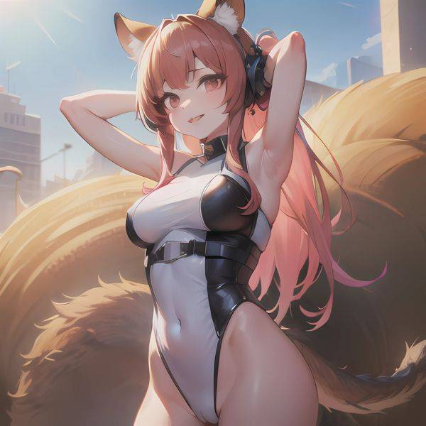 1girl Absurdres Animal Ear Fluff Animal Ears Arknights Arms Behind Head Chest Armor Covered Navel Gravel Arknights Highleg Highl, 3119993915 - AIHentai - aihentai.co on pornsimulated.com