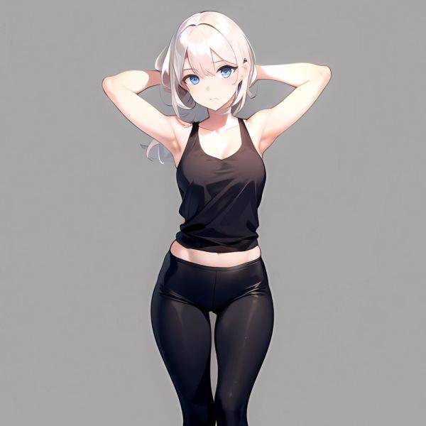 1girl Solo Tank Top Leggings Blue Eyes Standing Fully Clothed Pov Simple Background Arms Behind Head, 3714445368 - AIHentai - aihentai.co on pornsimulated.com