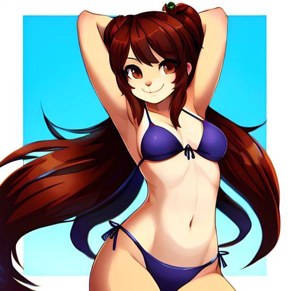 1girl Adjusting Hair Armpits Arms Behind Head Bikini Brown Eyes Brown Hair Cowboy Shot Dot Nose Flat Chest From Side, 1705265097 - AIHentai - aihentai.co on pornsimulated.com