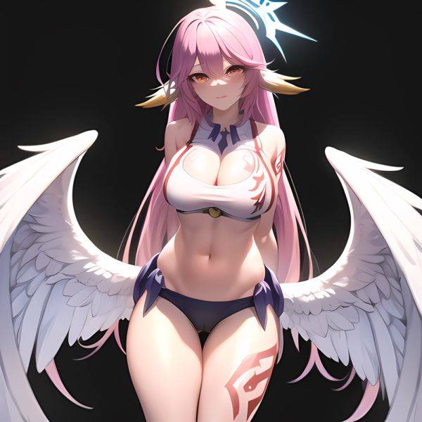 Jibril Anime Absurdres Long Hair Pink Hair Halo Large Breasts Tattoo Cleavage Sideboob Midriff Asymmetrical Legwear Mismatched L, 3944812498 - AIHentai - aihentai.co on pornsimulated.com