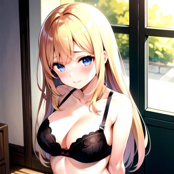 1girl Blonde Hair Blue Eyes Black Bra Blush Breasts Go Toubun No Hanayome Miku Day Nakano Miku Arms Behind Back, 1256535333 - AIHentai - aihentai.co on pornsimulated.com