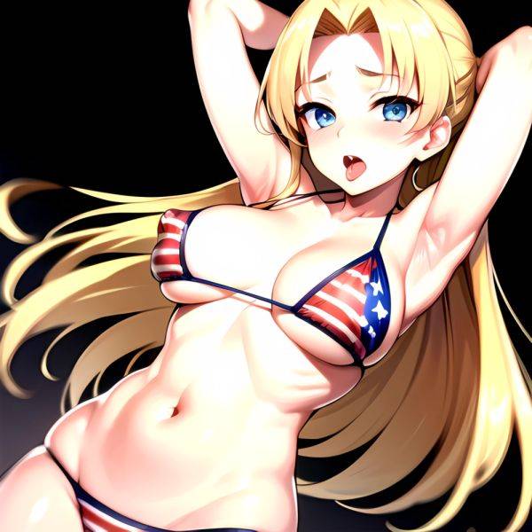 1girl American Flag Bikini Armpits Arms Behind Head Bikini Blonde Hair Blue Eyes Blush Breasts Covered Erect Nipples Flag Print, 3448888268 - AIHentai - aihentai.co - Usa on pornsimulated.com