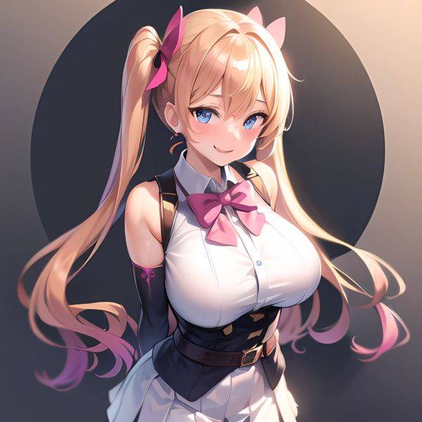 1girl Aymusk Belt White Skirt Blonde Hair Blue Eyes Blush Bow Bowtie Breasts Curvy Elbow Gloves Fang Gloves Gradient Background, 2920569206 - AIHentai - aihentai.co on pornsimulated.com