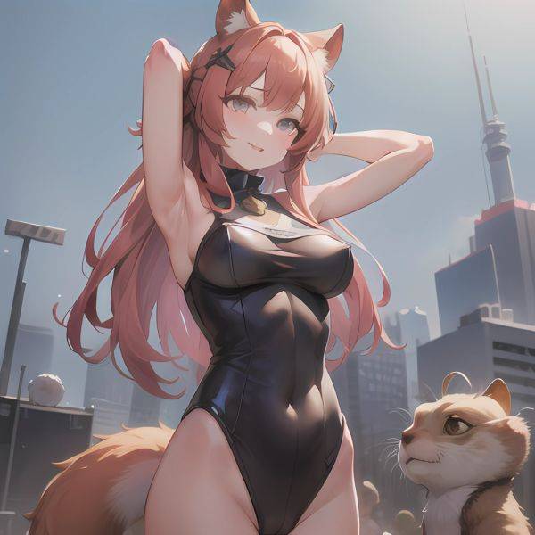 1girl Absurdres Animal Ear Fluff Animal Ears Arknights Arms Behind Head Chest Armor Covered Navel Gravel Arknights Highleg Highl, 2089969966 - AIHentai - aihentai.co on pornsimulated.com