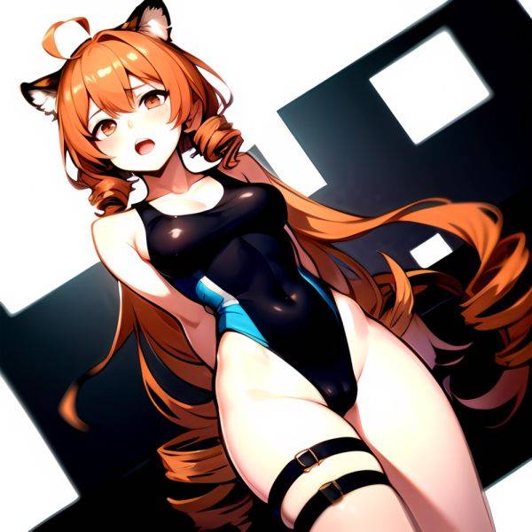 1girl Ahoge Animal Ears Arknights Black One Piece Swimsuit Blush Center Opening Drill Hair Drill Sidelocks Groin Highres Invisib, 1112050971 - AIHentai - aihentai.co on pornsimulated.com