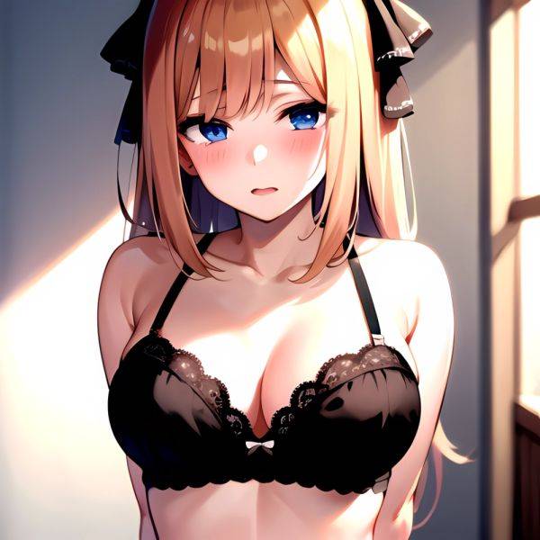 1girl Blonde Hair Blue Eyes Black Bra Blush Breasts Go Toubun No Hanayome Miku Day Nakano Miku Arms Behind Back, 1820679801 - AIHentai - aihentai.co on pornsimulated.com