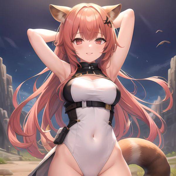 1girl Absurdres Animal Ear Fluff Animal Ears Arknights Arms Behind Head Chest Armor Covered Navel Gravel Arknights Highleg Highl, 262184080 - AIHentai - aihentai.co on pornsimulated.com