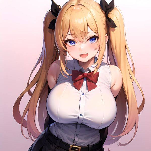 1girl Aymusk Belt Black Skirt Blonde Hair Blue Eyes Blush Bow Bowtie Breasts Curvy Elbow Gloves Fang Gloves Gradient Background, 2602568248 - AIHentai - aihentai.co on pornsimulated.com