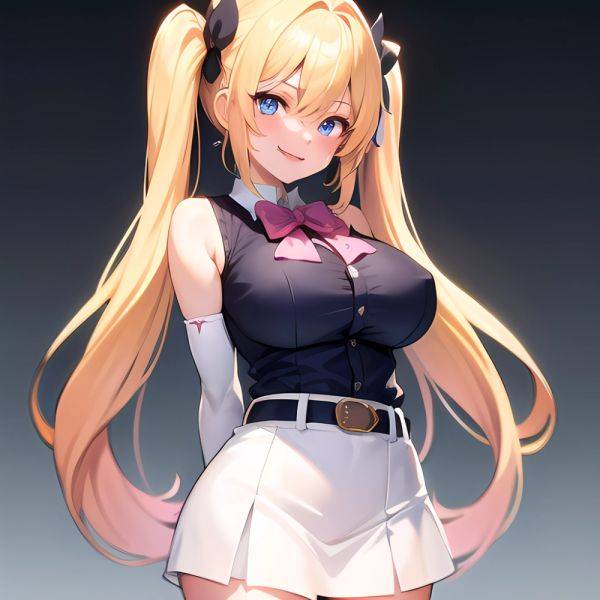 1girl Aymusk Belt White Skirt Blonde Hair Blue Eyes Blush Bow Bowtie Breasts Curvy Elbow Gloves Fang Gloves Gradient Background, 770070560 - AIHentai - aihentai.co on pornsimulated.com