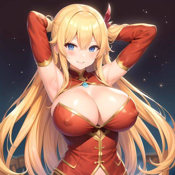 1girl Blonde Hair Breasts Cleavage Grenadier Manga Haganef Huge Breasts Long Hair Nipples Pussy Smile Tendou Rushuna Arms Behind, 1417574657 - AIHentai - aihentai.co on pornsimulated.com