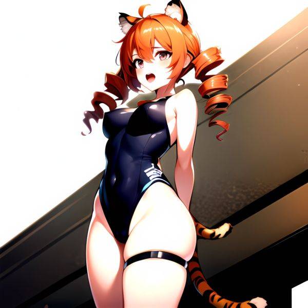 1girl Ahoge Animal Ears Arknights Black One Piece Swimsuit Blush Center Opening Drill Hair Drill Sidelocks Groin Highres Invisib, 1936128834 - AIHentai - aihentai.co on pornsimulated.com
