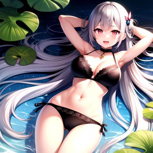 1girl D Bare Arms Bare Shoulders Bikini Black Bikini Breasts Bug Butterfly Butterfly Hair Ornament Choker Cleavage Feet Out Of, 146398763 - AIHentai - aihentai.co on pornsimulated.com