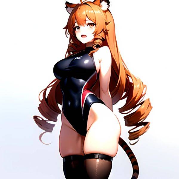 1girl Ahoge Animal Ears Arknights Black One Piece Swimsuit Blush Center Opening Drill Hair Drill Sidelocks Groin Highres Invisib, 4280839769 - AIHentai - aihentai.co on pornsimulated.com