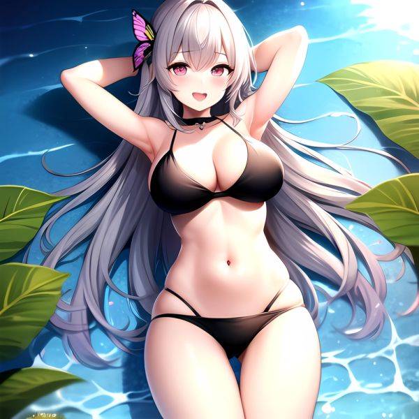 1girl D Bare Arms Bare Shoulders Bikini Black Bikini Breasts Bug Butterfly Butterfly Hair Ornament Choker Cleavage Feet Out Of, 2430816306 - AIHentai - aihentai.co on pornsimulated.com