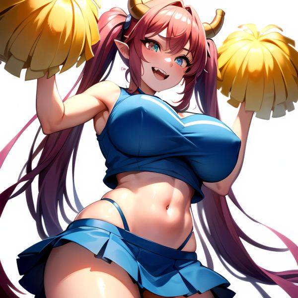 1girl Absurdres Blue Skirt Bluefrok Breasts Cheerleader Dragon Girl Dragon Horns Highres Holding Holding Pom Poms Horns Huge Bre, 3867233701 - AIHentai - aihentai.co on pornsimulated.com