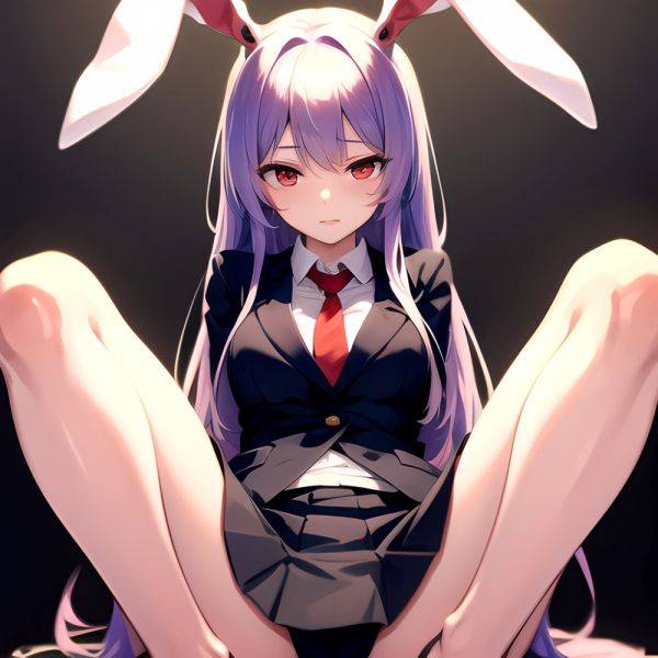 Ai Assisted Breasts Highres Medium Breasts Red Eyes Reisen Udongein Inaba Sitting Spread Legs Touhou Arms Behind Back, 3266351633 - AIHentai - aihentai.co on pornsimulated.com