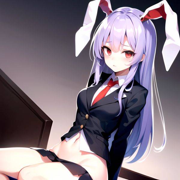 Ai Assisted Breasts Highres Medium Breasts Red Eyes Reisen Udongein Inaba Sitting Spread Legs Touhou Arms Behind Back White Outl, 2824736839 - AIHentai - aihentai.co on pornsimulated.com