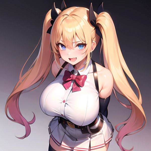 1girl Aymusk Belt White Skirt Blonde Hair Blue Eyes Blush Bow Bowtie Breasts Curvy Elbow Gloves Fang Gloves Gradient Background, 2449024842 - AIHentai - aihentai.co on pornsimulated.com