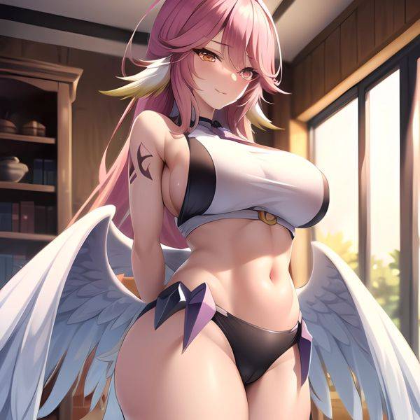 Jibril Anime Absurdres Long Hair Pink Hair Halo Large Breasts Tattoo Cleavage Sideboob Midriff Asymmetrical Legwear Mismatched L, 975874152 - AIHentai - aihentai.co on pornsimulated.com