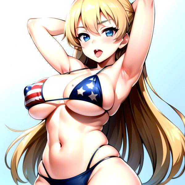 1girl American Flag Bikini Armpits Arms Behind Head Bikini Blonde Hair Blue Eyes Blush Breasts Covered Erect Nipples Flag Print, 2451256952 - AIHentai - aihentai.co - Usa on pornsimulated.com