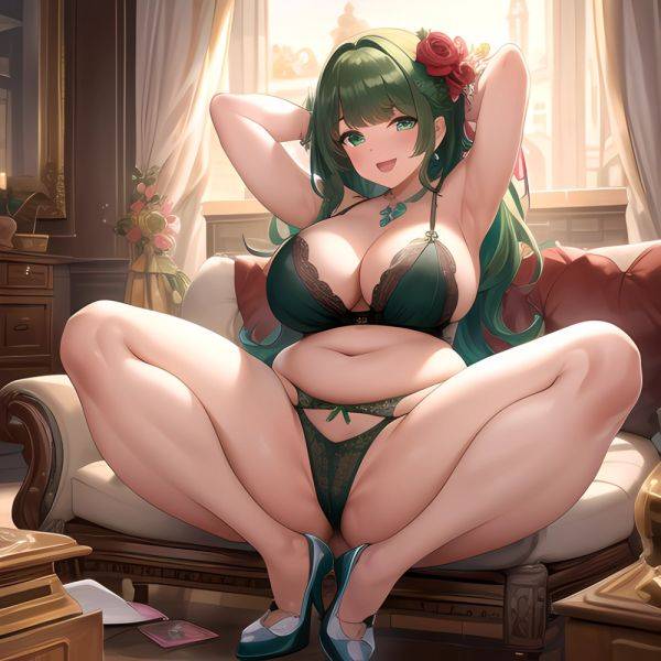 Smiling Open Mouth Sexy Naughty Green Eyes Lingerie Big Ass Very Thick Obese 1 4 Sitting Down Absurdres Blush 1, 1927340069 - AIHentai - aihentai.co on pornsimulated.com