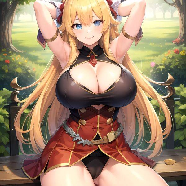 1girl Blonde Hair Breasts Cleavage Grenadier Manga Haganef Huge Breasts Long Hair Nipples Pussy Smile Tendou Rushuna Arms Behind, 3369890286 - AIHentai - aihentai.co on pornsimulated.com