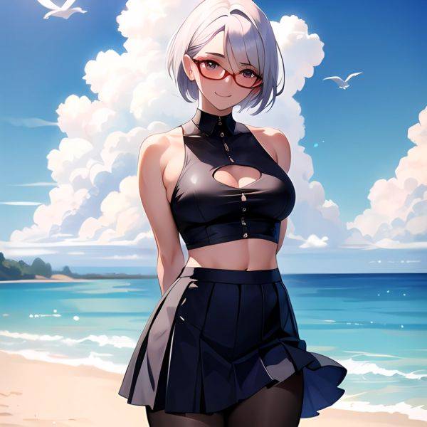 1girl Aircraft Bird Breasts Cloud Cloudy Sky Cowboy Shot Curtsey Dark Skinned Female Dark Skin Day Flashing Glasses Looking At, 3058736339 - AIHentai - aihentai.co on pornsimulated.com