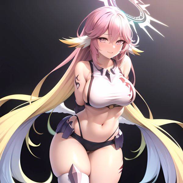 Jibril Anime Absurdres Long Hair Pink Hair Halo Large Breasts Tattoo Cleavage Sideboob Midriff Asymmetrical Legwear Mismatched L, 3280095007 - AIHentai - aihentai.co on pornsimulated.com