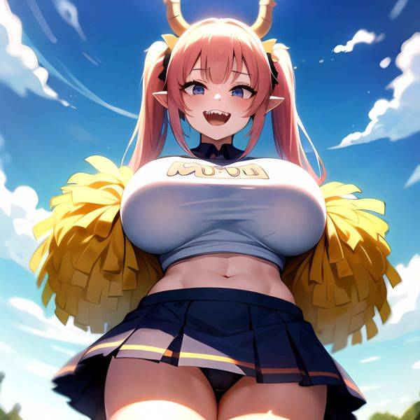 1girl Absurdres White Skirt Whitefrok Breasts Cheerleader Dragon Girl Dragon Horns Highres Holding Holding Pom Poms Horns Huge B, 3445507762 - AIHentai - aihentai.co on pornsimulated.com