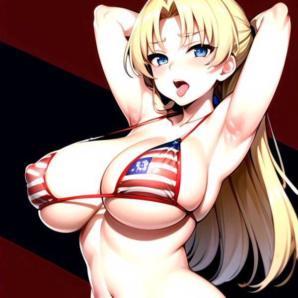 1girl American Flag Bikini Armpits Arms Behind Head Bikini Blonde Hair Blue Eyes Blush Breasts Covered Erect Nipples Flag Print, 2725733066 - AIHentai - aihentai.co - Usa on pornsimulated.com