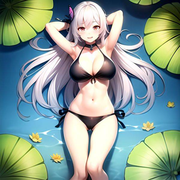 1girl D Bare Arms Bare Shoulders Bikini Black Bikini Breasts Bug Butterfly Butterfly Hair Ornament Choker Cleavage Feet Out Of, 2370657301 - AIHentai - aihentai.co on pornsimulated.com
