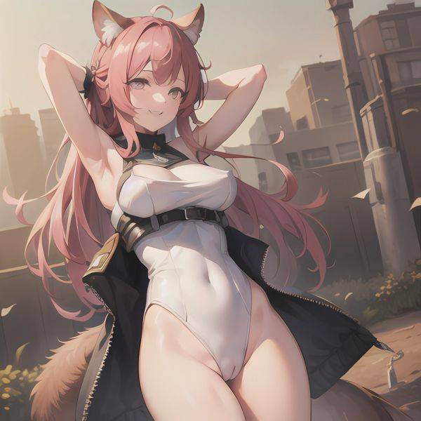 1girl Absurdres Animal Ear Fluff Animal Ears Arknights Arms Behind Head Chest Armor Covered Navel Gravel Arknights Highleg Highl, 2646935370 - AIHentai - aihentai.co on pornsimulated.com