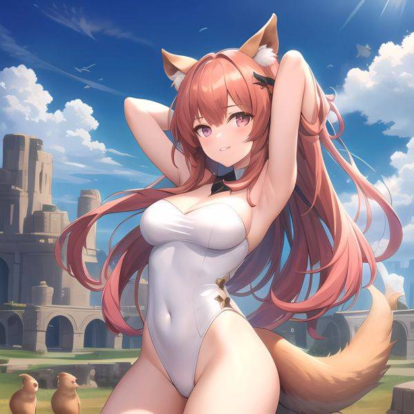 1girl Absurdres Animal Ear Fluff Animal Ears Arknights Arms Behind Head Chest Armor Covered Navel Gravel Arknights Highleg Highl, 348393763 - AIHentai - aihentai.co on pornsimulated.com