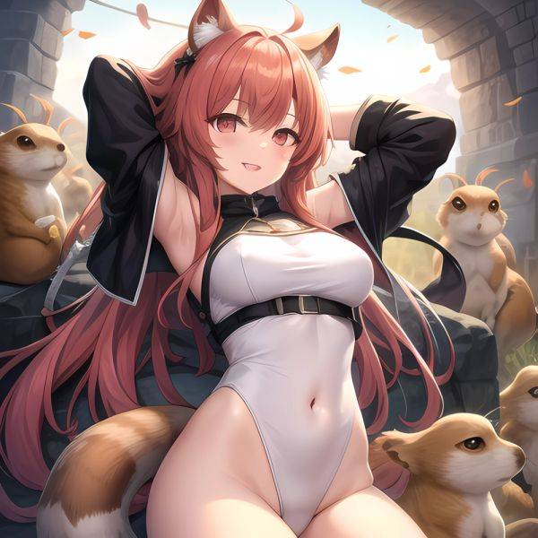 1girl Absurdres Animal Ear Fluff Animal Ears Arknights Arms Behind Head Chest Armor Covered Navel Gravel Arknights Highleg Highl, 2398797952 - AIHentai - aihentai.co on pornsimulated.com