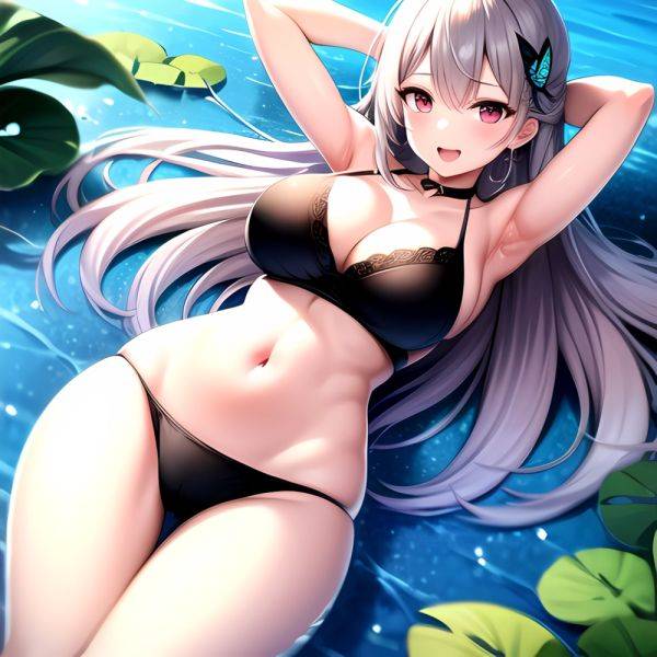 1girl D Bare Arms Bare Shoulders Bikini Black Bikini Breasts Bug Butterfly Butterfly Hair Ornament Choker Cleavage Feet Out Of, 482344849 - AIHentai - aihentai.co on pornsimulated.com